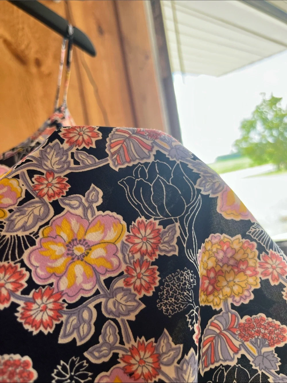 Wild Pearl Navy Floral Spaghetti-Strap Flowy Tank with Yellow and Pink Blooms